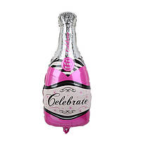 Шар фольгированный фигурный 82х43 см Бутылка Шампанского Розовый