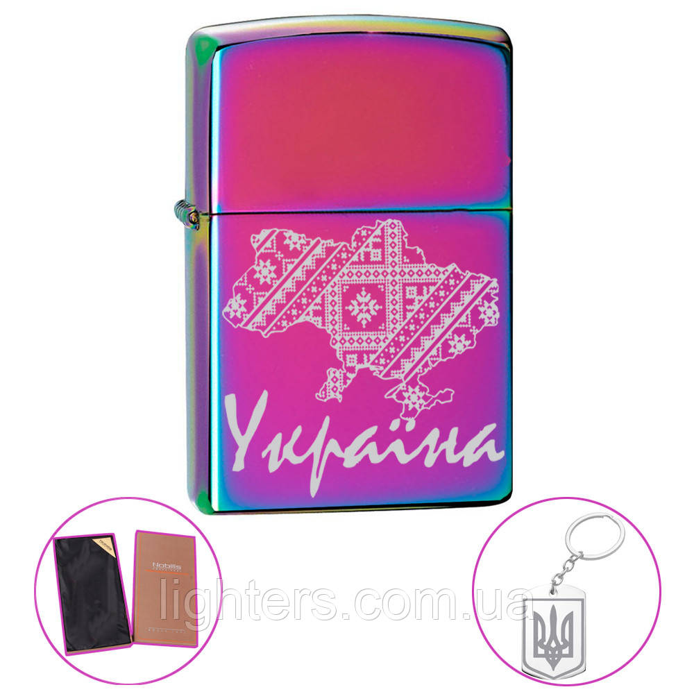 Бензинова запальничка мапа України + брелок у пакованні, фото 1