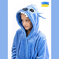 Домашний халат стич синий для девочек мальчиков Теплый мягкий качественный халат для детей с ушками для дома 134