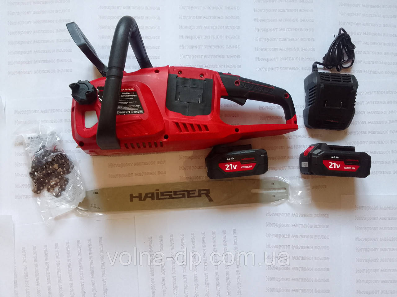 Пила ланцюгова акумуляторна HAISSER HS CS404OB, 2 акумулятора та зарядний пристрій в комплекті