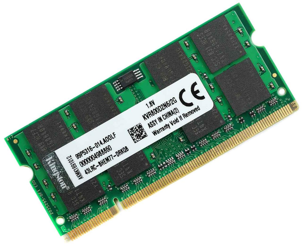Оперативна пам'ять DDR2 2GB (2Гб) SODIMM для ноутбука, ДДР2 2 Гб PC2-6400 800MHz 2048MB KVR800D2N6/2G (2 GB)