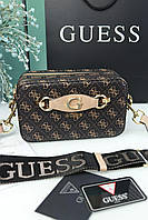 Женская сумка Guess Гесс кросс-боди коричневая+бежевая