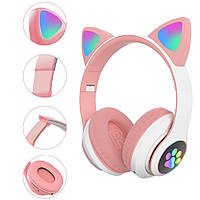 Беспроводные Bluetooth наушники с кошачьими ушками CATear VZV-28M Розовые / Детские наушники с ушками