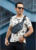 Чоловіча сумка на пояс бананка з екошкіри Sambag Tirso MKH синій джинс поясна через плече нагрудна