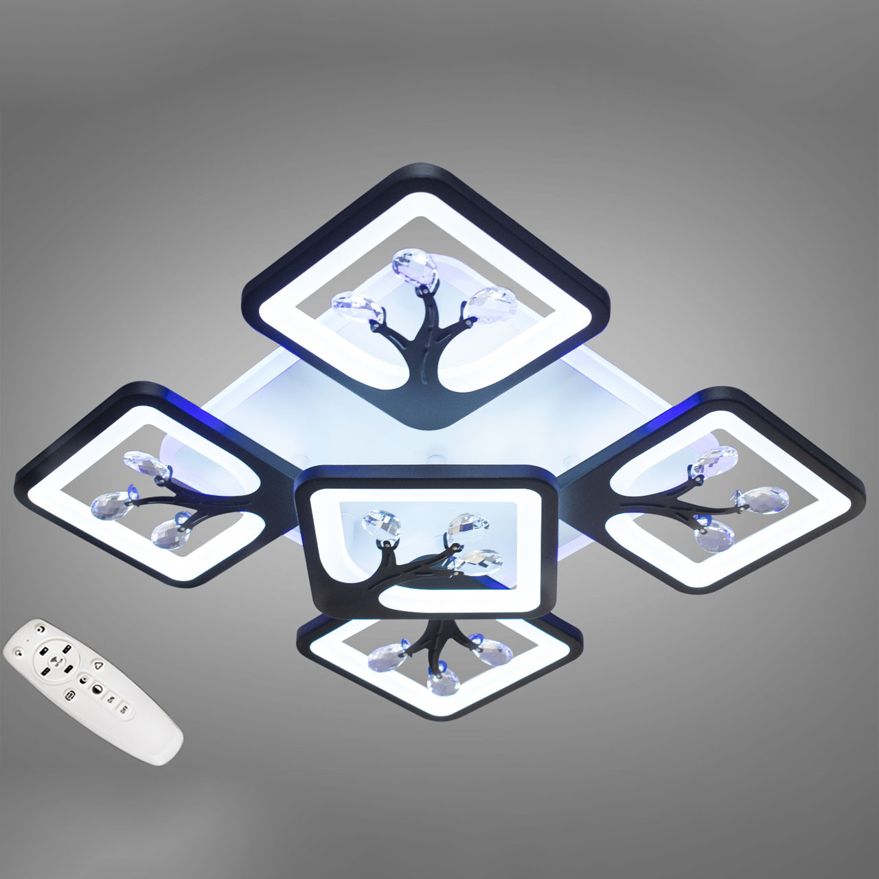 Світлодіодна LED люстра 105 Вт з підсвічуванням і регулюванням яскравості колір каркасу чорний D-S9268/4+1BK LED 3color dimmer, фото 1