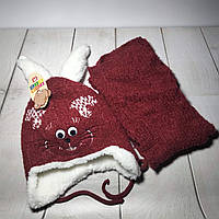 Шапка на овчині із зав'язками + шарф для дівчаток