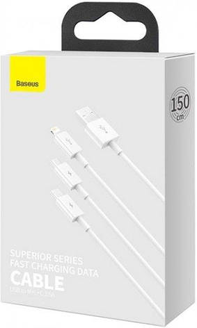 Кабель 3 в 1 Baseus Superior Series Fast Charging Data Cable USB to M + L + C 3.5A 1.5m White, фото 3