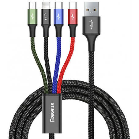 Кабель Baseus Fast 4-in-1 Cable For iP + Type-C ( 2 ) + Micro 3.5A 1.2m Black, фото 1
