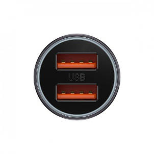 АЗП Baseus Golden Contactor Max Dual Fast Charger Car Charger U + U 60W Dark Gray, фото 3