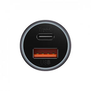 АЗП Baseus Golden Contactor Max Dual Fast Charger Car Charger U + C 60W Dark Gray, фото 3