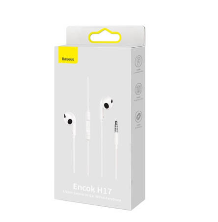Навушники Baseus Encok 3.5mm lateral in-ear Wired Earphone H17 White, фото 3