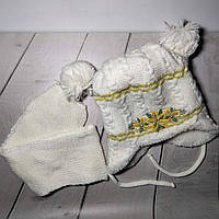 Шапка на овчині із зав'язками + шарф для дівчаток