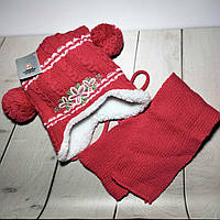 Шапка на овчині із зав'язками + шарф для дівчаток Червоний