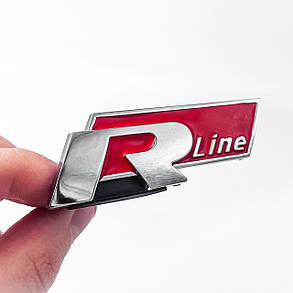 Емблема решітки радіатора R-line Volkswagen (Фольсваген) хром червоний, фото 3