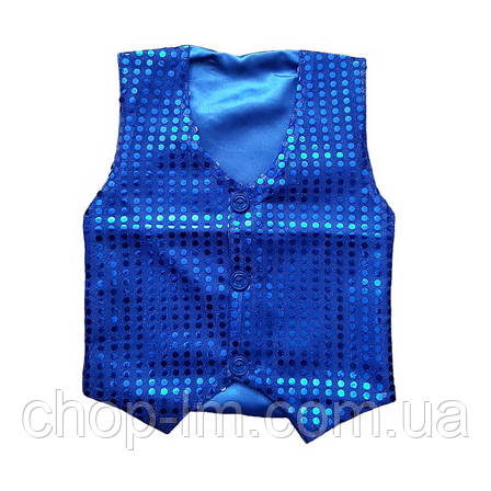 Жилетка з паєтками синя дитяча (зріст 104 — 110 см) жилетка для танців, фото 1