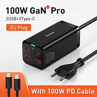 Зарядное устройство BASEUS GaN3 Pro 100W (2 USB Type-C + 2 USB Type-A) 100Вт PD3.0 QC4.0 Кабель Type-C 100W PD