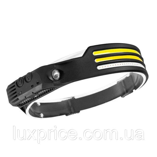 Налобний акумуляторний гнучкий ліхтарик BL-W689-LM + 3COB (білий + жовтий + червоний), Датчик руху    Luxprice, фото 1