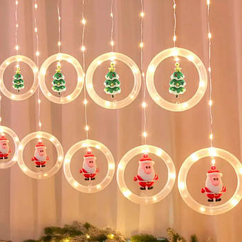 Гірлянда штора 3м Кільце з фігурами, 110LED, 220V, Теплий білий / Новорічна світлодіодна гірлянда
