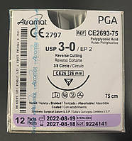 Хирургический шовный материал Аттрамат ПГА (Полилликоидная кислота), рассасываемая, фиолетовый, USP 3-0