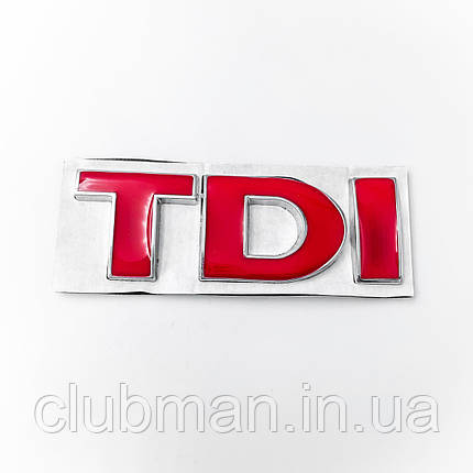 Емблема наклейка на кришку багажника TDI VW (Фольцваген) 72x25 мм Червона, фото 1