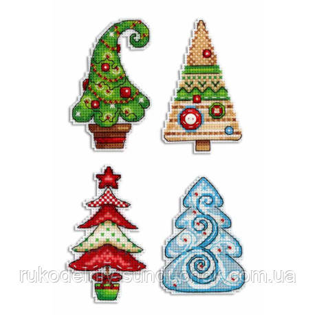 Набір для вишивання хрестиком новорічної іграшки Classic Design Маленькі ялиночки 8319, фото 1
