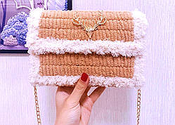 Канва з фурнітурою та нитками набір для створення сумки своїми руками коричневий/бежев