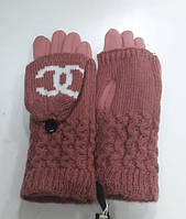 Женские перчатка + варежка трикотажные разные цвета терракотовый