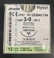 Хирургический шовный материал Аттрамат Нейлон, черный, USP 3-0