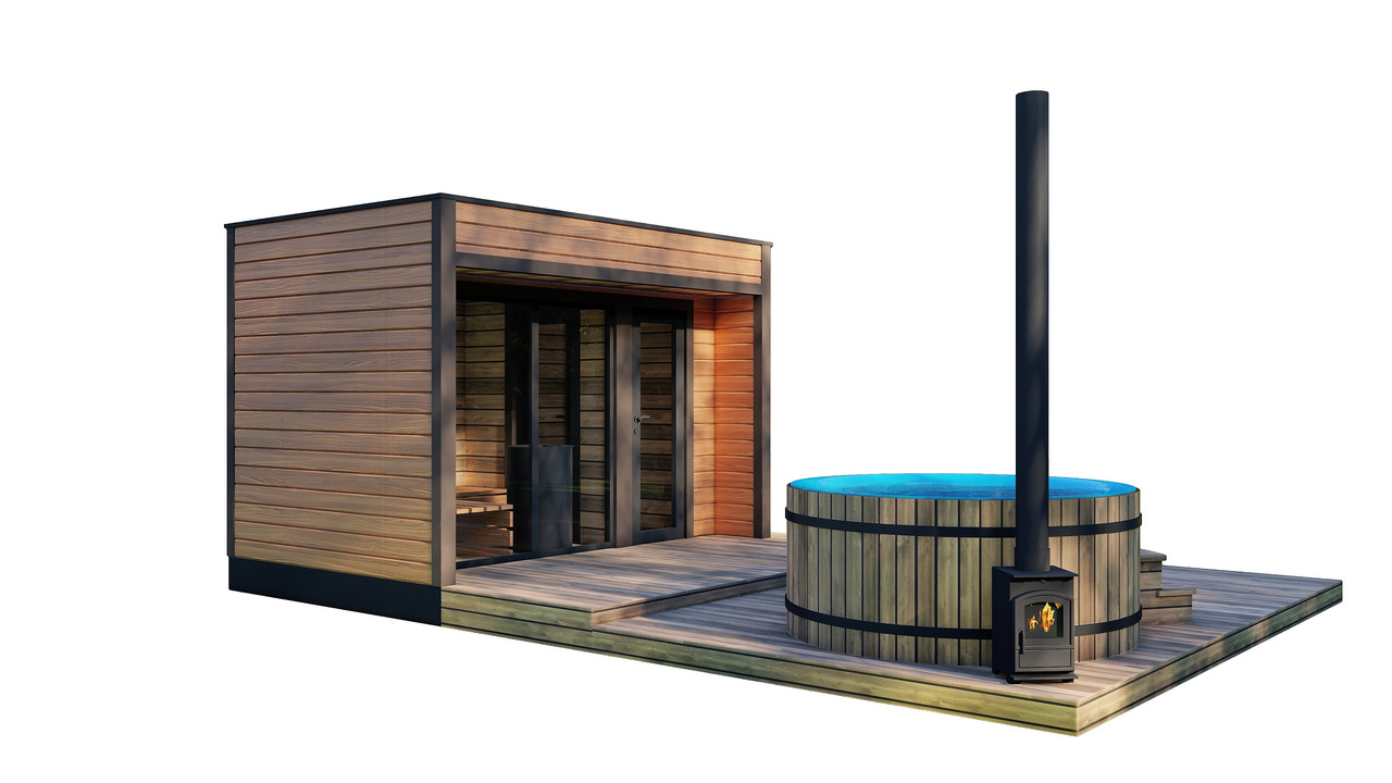 Модульна баня 3,0 х2,3м з панорамним вікном Gartensauna-18 від Thermowood Production під ключ від виробника