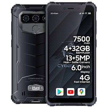 Протиударний телефон захищений водонепроникний смартфон iHunt Cyber Dog 4G Black — 4/32 Гб, 7500 мА·год