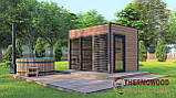 Модульна баня 3,3х2,3м оздоблення рейка з панорамним вікном Gartensauna-21 від Thermowood Production під ключ, фото 3