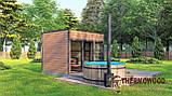 Модульна баня 3,3х2,3м оздоблення рейка з панорамним вікном Gartensauna-21 від Thermowood Production під ключ, фото 4