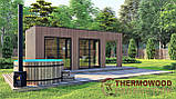 Модульна баня 5,5х2,3м оздоблення рейка з панорамним вікном Gartensauna-22 від Thermowood Production під ключ, фото 6