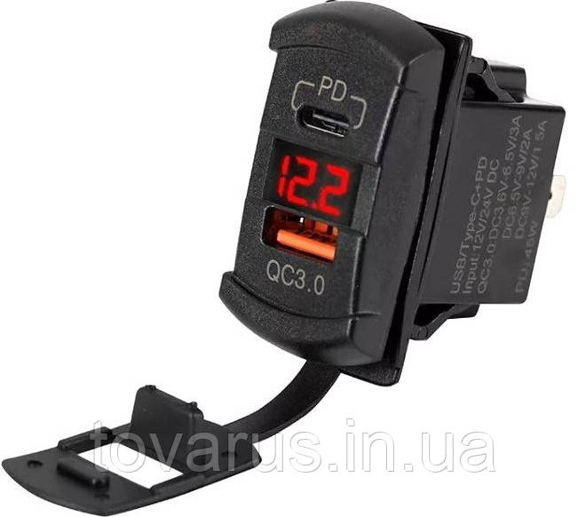 USB зарядка в місце штатної кнопки QC3.0+TypeC з вольтметром . Юсб гніздо в заглушку автомобіля