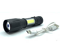 Светодиодный фонарик COB light flashlight черный