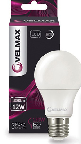 LED лампа V-A60, 12W, E27, 4100K, 1200Lm (21-11-46-1) Арт.39379 Velmax