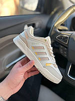 Женские кроссовки Adidas Drop step (белые с бежевым и жёлтым) низкие модные осенне-весенние кеды Ar15106 cross