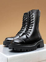 Женские зимние ботинки Balenciaga Black Tractor Side-zip Boots Fur (чёрные) модные сапоги с мехом PD7394 cross