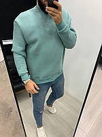 Мужской свитшот оверсайз теплый (серо-голубой) А2510 качественная красивая толстовка из полированной трехнитки