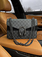 Женская подарочная сумка клатч Gucci (серая) art0228 стильная деловая красивая на длинной цепочке с подковкой