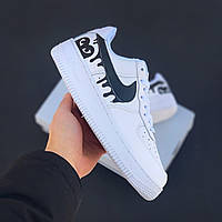 Женские кроссовки Nike Air Force 1 Custom White/Black (белые с чёрным) низкие стильные кастомные кроссы PD6551