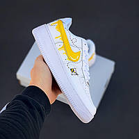 Женские кроссовки Nike Air Force 1 White/Yellow/Black Bees (белые с жёлтым) низкие кастомные кроссы PD6558