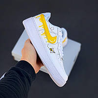 Женские кроссовки Nike Air Force 1 White/Yellow/Black Bees (белые с жёлтым) низкие кастомные кроссы PD6558 39