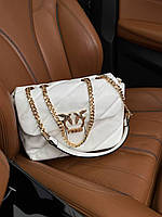 Женская кожаная сумка Pinko (белая) art0229 модная стильная вместительная красивая с птичками на застежке top