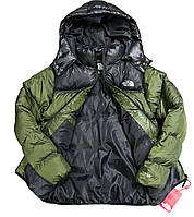 Куртка зимова з логотипом North Face (оливкова) АTNF700 сучасна модна коротка тепла з капюшоном cross