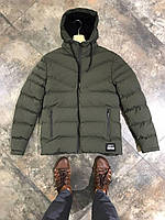 Куртка мужская зимняя стеганая на пуху (хаки) А5125 модная короткая стильная пуховка с теплым капюшоном XL top