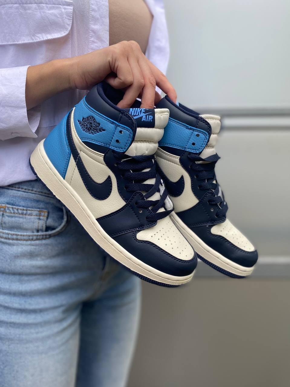 Чоловічі кросівки Nike Air Jordan 1 Retro Blue (сині з блакитним і білим) високі повсякденні кеди S005 top, фото 1