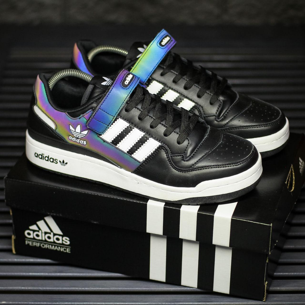Чоловічі кросівки Adidas Forum Low (чорні з білим) рефлективні модні молодіжні кеди 2183 top