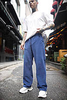 Спортивные штаны прямого кроя с гульфиком (синие) А973 классные молодежные широкие брюки cross