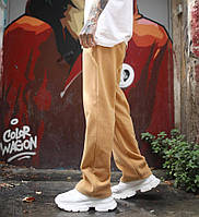 Спортивные штаны прямого кроя с гульфиком (песочные) А973 классные молодежные широкие брюки cross